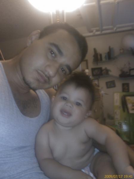 me and my son chilling at home.